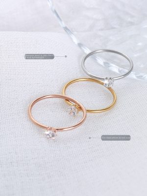 Very Simple One Small Diamond Ring All-Match Women's Stainless Steel Non-Fading Ornament
