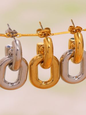 High Polished Hollow Chain Color Matching Earrings Simple Stainless Steel PVD Plated 18K Real Gold Earrings