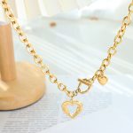 Marka French Style Plaid Peach Heart OT Buckle Love Necklace Female Clavicle Chain Stainless Steel 18K Gold Accessories P1045