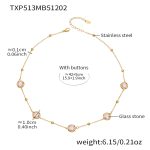 color: TXP513-Pink Color Glass Stone Gold Necklace 42+5cm