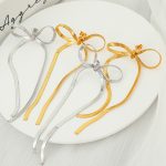 French Retro Long Fringe Bow Earrings Stainless Steel Gold Plated Chain Pendant Design