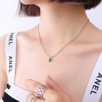 color: P067-Steel Color Emerald Zircon Necklace 40+5cm