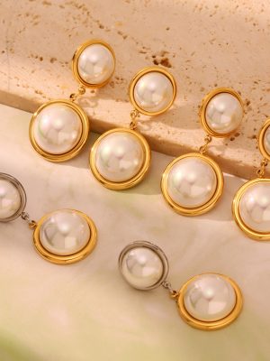Super High-Gloss Colorful Shell Pearl Earrings Eardrops Princess Temperament Wild Face Slimming Stainless Steel Color Matching Earrings