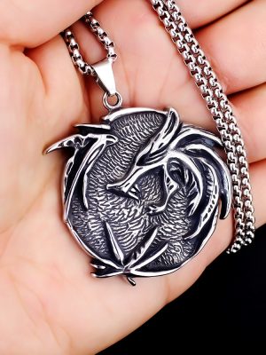 2026 Ornament Personality Retro Flying Dragon Ice Wolf Men's Stainless Steel Pendant Necklace