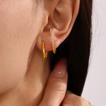 Light Luxury Line Handmade Inlaid Zircon Ear Clip Ornament Ear Stud Autumn and Winter Wild Stainless Steel Head