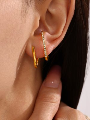 Light Luxury Line Handmade Inlaid Zircon Ear Clip Ornament Ear Stud Autumn and Winter Wild Stainless Steel Head
