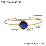 color: TXZ274-Gold Imported Czech Deep Blue Glass Bangle