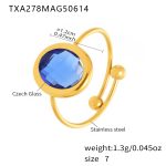 color: TXA278-Gold Blue Glass Stone Ring -Oval / size: US 7