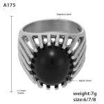 color: A175-Steel Color Black Agate Cutout Ring / size: US 7