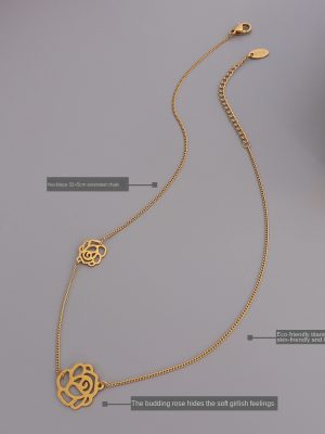 Marka French Simplicity Temperament Clavicle Black Rose Necklace Small Skirt Stainless Steel 18K Gold Plating