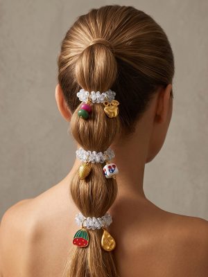 Sweet Fresh Dopamine Strawberry Apple DIY Multi-Shape Pendant Stretch Ponytail Hair Ring