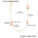 color: TXP273-Pink Color Drop Gold Long Style Necklace 82+5cm