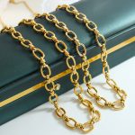 Choker Interlocking Thick Straps Necklace Bracelet Stainless Steel 18K Gold Plating Hip Hop Jewelry Set Multi-Chain Combination