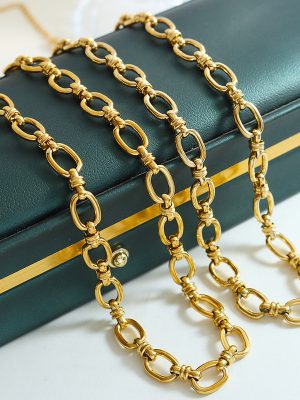 Choker Interlocking Thick Straps Necklace Bracelet Stainless Steel 18K Gold Plating Hip Hop Jewelry Set Multi-Chain Combination