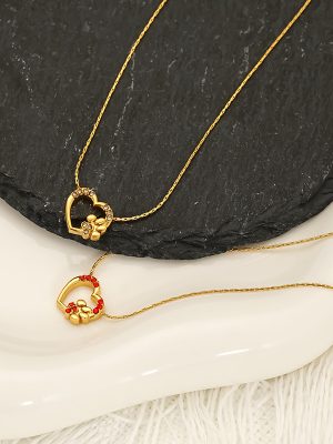 Heart-Shaped Cat's Paw Stainless Steel Necklace Women's Heart-Shaped All-Match High-End Jewelry
