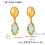 color: TXF280-Gold Light Blue Glass Stone Earrings