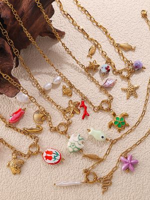 Ocean Vacation Beach DIY Pendant Starfish Necklace Stainless Steel Plated 18K Gold Accessories Women