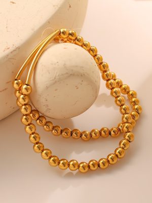 Retro Simple and Laid-Back Good Luck Comes Ball Bracelet 18K Gold Plating Design Twin Jewelry