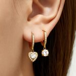 Transparent Super Shiny Loving Heart Zircon Full Diamond Earrings Stainless Steel Color-Retaining High-Grade Light Luxury Women's Earrings