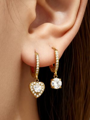 Transparent Super Shiny Loving Heart Zircon Full Diamond Earrings Stainless Steel Color-Retaining High-Grade Light Luxury Women's Earrings