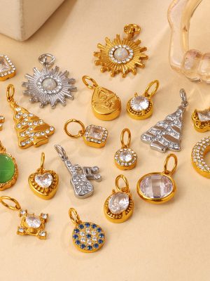 2026 New Retro DIY Necklace Sun Flower Water Drop Pendant Stainless Steel Inlaid Zircon Exquisite Accessories