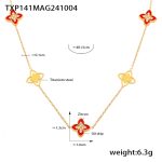 color: TXP141-Gold Red Enamel Necklace