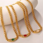 High-Grade Inlaid Opal Necklace Retro Mid-Ancient Geometric Clavicle Choker