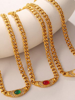 High-Grade Inlaid Opal Necklace Retro Mid-Ancient Geometric Clavicle Choker