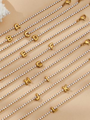 Flash Claw Inlaid Zircon 26 Letters Stainless Steel Bracelet 18K Gold Plated Exquisite Jewelry for Women