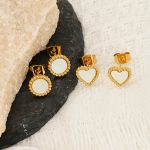 Personalized All-Match Stainless Steel Gold-Plated Heart-Shaped High-Grade Shell Stud Earrings for Women
