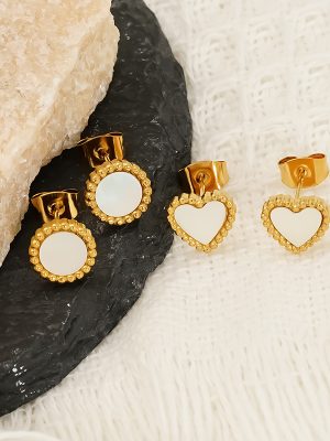 Personalized All-Match Stainless Steel Gold-Plated Heart-Shaped High-Grade Shell Stud Earrings for Women