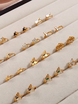 French Zircon Gold Earrings Women's Non-Fading Light Luxury High-Grade Butterfly Bunny 18K Gold Plating