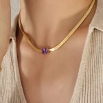 color: P1325-Purple Zircon Gold Necklace -39+5cm