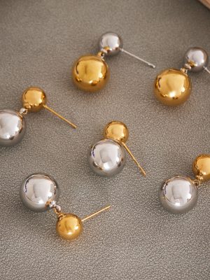 Metal Hollow Ball Earrings PVD 18K Gold Plating Simple Elegant Stainless Steel Earrings