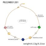 color: P822-Gold Mixed Colors Cat's Eye Stone Necklace 40+5cm