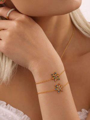 Christmas Snowflake Handmade Inlaid Zircon Necklace Ear Stud Bracelet Atmosphere Stainless Steel Light Luxury Set