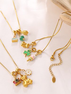 Sweet DIY Detachable Watermelon Bear Pearl Multi-Shape Pendant Everyday Joker Necklace