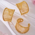 Stainless Steel Wire Winding Wide Surface Open-Ended Bracelet Plated 18K Real Gold Bracelet Spring Valentine's Day