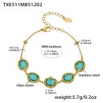 color: TXE511-Light Green Glass Stone Gold Bracelet 17+5cm
