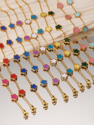 Simple Shell Bracelet Women's High-Grade Five-Leaf Flower Non-Fading PVD Real Gold Bracelet 520