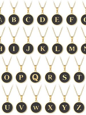 English Letter Oil-Coated Necklace Stainless Steel Chain round Gold Pendant Clavicle Chain