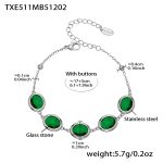 color: TXE511-Green Color Glass Stone Steel Color Bracelet 17+5cm