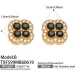color: TXF599-B Style Black Gray Zircon Gold Earrings