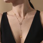 New Heart-Shaped Zircon Lucky Four-Leaf Flower Tassel Clavicle Necklace Bracelet Stainless Steel 18K Gold Plating