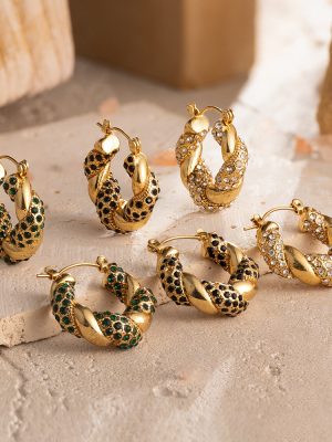 round Diamond Snake-Shaped Stainless Steel Earrings Vintage Geometric Earrings Tassel Jewelry
