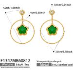 color: F1347-Green Glass Stone Gold Earrings