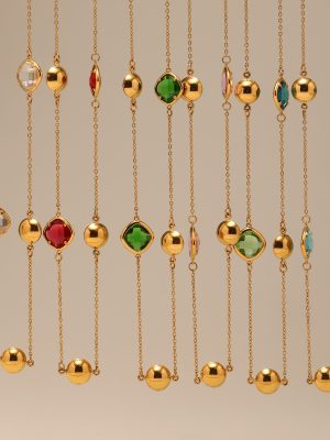 Super Flash Czech Glass Long Necklace Stainless Steel 18K Real Gold Double Layer Twin Jewelry Accessories for Women