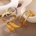 Vacation Light Luxury Fish Open-Ended Bracelet Stainless Steel 18K Gold Plating C- Shaped Female