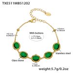 color: TXE511-Green Color Glass Stone Gold Bracelet 17+5cm