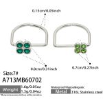 color: A713-Large Dark Green Zircon + Small Light Green Zircon Stone Steel Color Ring